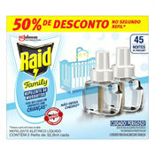 RAID ELETRICO 45 NOITES FAMILY REFIL 32,9ML C/2 50% GRATIS SEGUNDA UNIDADE