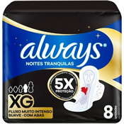 ABSORVENTE ALWAYS NOITES TRANQUILAS COM ABAS SUAVE XG 8 UNIDADES