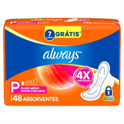 ABSORVENTE ALWAYS BASICO C/ABAS SUAVE P 48UN LEVE MAIS PAGUE MENOS