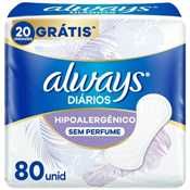 ABSORVENTE ALWAYS DIARIO S/ABAS HIPOALERG 80UN LEVE MAIS PAGUE MENOS