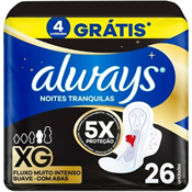 ABSORVENTE ALWAYS N TRANQUILAS C/ABAS SUAVE XG 26UN LEVE MAIS PAGUE MENOS